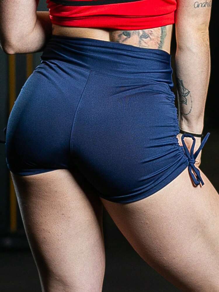 High Waist Suplex Shorts Side Adjustment Fitness Gym Women's Fashion - Xanh đậm - Xem 2