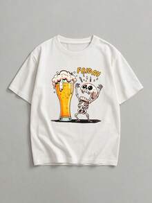 100% Cotton 30.1 Basic T-Shirt Skull Print Fun Beer Sextou New Blouse Shipping Now - trắng - Xem 6