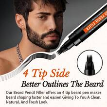 Goiple 2-In-1 Beard Filler Pen Set, Black 4-Prong Beard Grooming Pen, Men's Beard Filler Pen, Sweat & Waterproof, Fill In Sparse Beard, Long-Lasting Color, 4-Head Brush, Multi-Function Eyebrow/Eyeliner Pencil, Beard Grooming Pen - 彩色 - 查看 5
