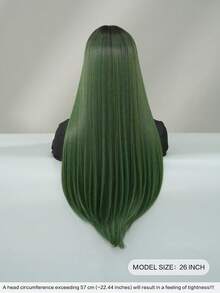 NAMM 28Inch Extra Long Straight Green Wigs For Women Gorgeous Nature Looking Wigs With Full Bangs,High Density Fluffy Synthetic Heat Resistant Fiber Hair,Goth Costume Wig For Anime Cosplay Wear, Music Festival Party Use - 軍綠色 - 查看 2