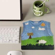 Cute Printed Sweater Design Mouse Pad, Rubber Material, Non-Slip, Portable, High Aesthetic For Office, Dorm, Student, Home Use - INS Style Desk Mat Desk Accessories Office Supplies Office Desk Accessories Mousepad Mouse Pad For Desk - Multicolor - View 4