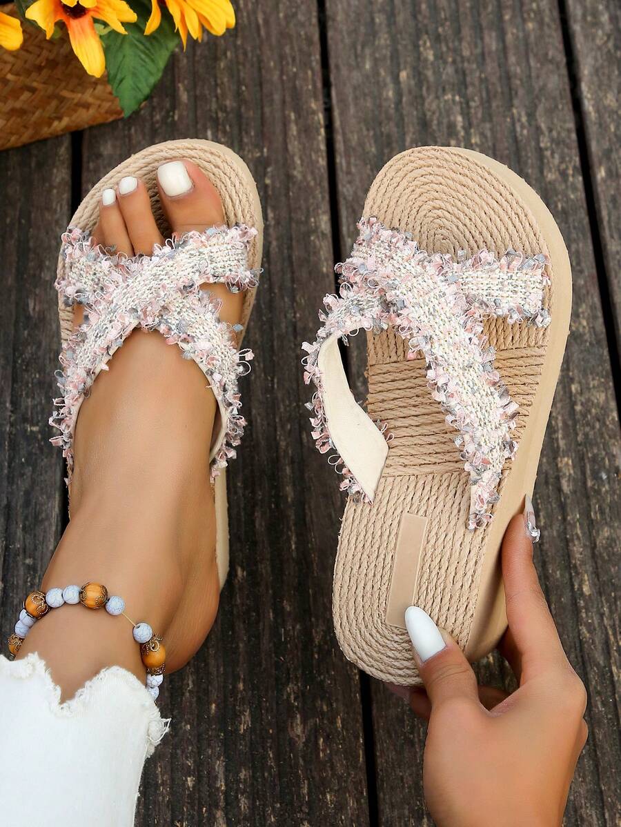 2024 New Women Slip-On Sandals, Leather Upper Slouchy Slippers, Wedge Heel Thick Sole - Multicolor - View 1