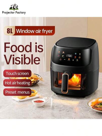 Air Fryer, 8L Large Capacity Oil-Free Ovenelectric Fryer ,Touchscreen Display, W/Transparent Glass Window Suitable For Baking Bread, Grilling, And Dehydrate Or Reheat, For Family