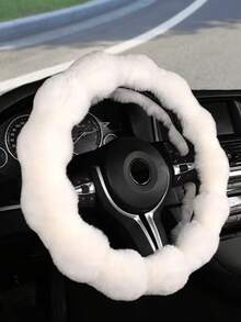 Women's 1PC Plush Steering Wheel Cover - Warm Wool Blend Winter/Autumn Car Accessory, Universal Fit Cozy Steering Wheel Wrap For Female Drivers