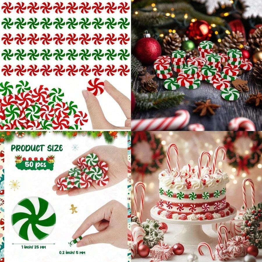 Candy Ornaments For Christmas Tree Christmas Ornaments 50 PCS Fake Platic Candy Christmas Decorations  White Candy Cane Hanging Peppermint Ornaments For Christmas Tree Decorations Craft - 紅色白色綠色白色 - 查看 1