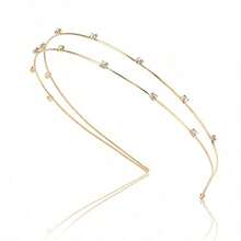 COCORIBBON Tiara de cristal fina doble diadema de metal dorado para mujer boda fiestas - como en la foto - Ver 1