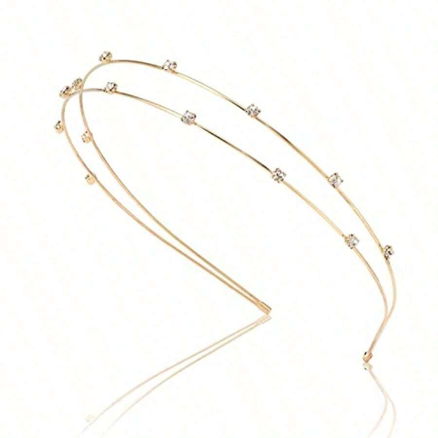 COCORIBBON Tiara de cristal fina doble diadema de metal dorado para mujer boda fiestas - como en la foto - Ver 1