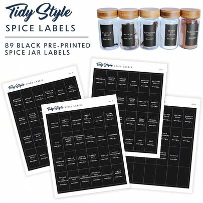 Labels Spice Jars (White, Black, Or Navy), 89 Preprinted Waterproof Organizing Stickers, Seasoning Labels Spice Jars, Kitchen Pantry Organization Supplies