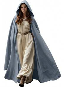 Medieval Hooded Cloak Renaissance Cape With Hood - Halloween Sorcerer Capelet Hobbit Costume - 棕色 - 查看 9