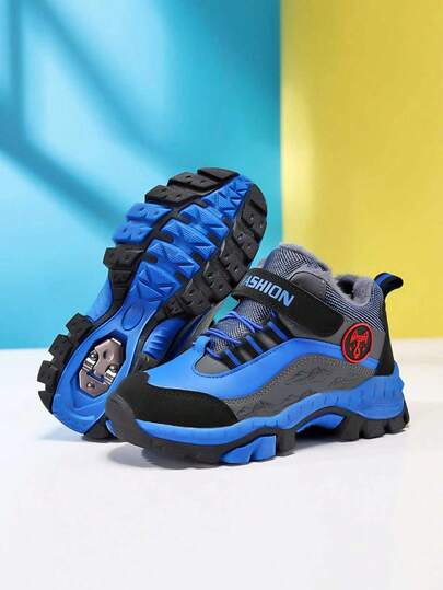 Winter New Thickened Plush Boys Winter Shoes, Soft Sole Outdoor Activity Sports Shoes, Exquisite Halloween Snow Boots, Comfortable Versatile Hiking Shoes