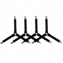 4 - Piece Adjustable Bed Sheet Straps, Heavy - Duty Elastic Bed Sheet Fasteners With Strong Clips, Secure Hold For Mattress Covers, Fitted Sheets And Blankets - 黑色 - 查看 3