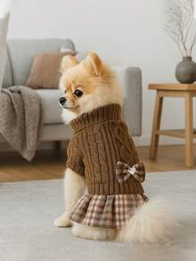 一件狗狗毛衣裙，适合小型犬，高领针织毛衣，柔软针织面料，可爱狗狗连衣裙，适合玩具贵宾犬、约克夏梗、吉娃娃和其他小型犬种，冬季款 - 紅色 - 查看 14