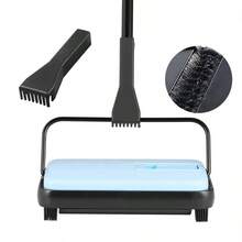 Carpet Sweeper, 7.87 In Sweeping Paths, Floor Sweeper Manual Non Electric, 300 Ml Dustbin Capacity With Comb For Home Office Rugs Hardwood Surfaces Wood Floors Laminate, Cleans Dust Pet Hair - 藍色 - 查看 8