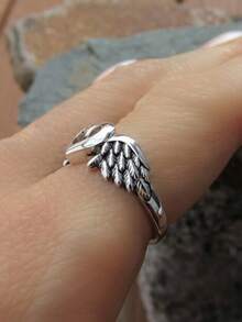Elegant Vintage Bohemian Heart Angel Wing Promise Ring For Women, Romantic Copper Ring, Suitable For Valentine's Day, Halloween, Christmas Party Gift - Silvery - View 5