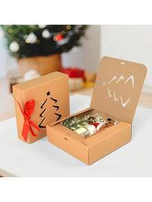 10/20pcs Set Kraft Paper Gift Boxes With Ribbons, Suitable For Christmas, New Year, Birthday, Wedding And Other Occasions - Multicolor - View 2