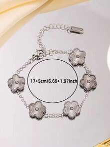 1pc Stainless Steel Clover Flower Bracelet For Women, Versatile & Elegant Daily Fashion Accessory - Five-leaf Clover Steel Bracelet - View 5