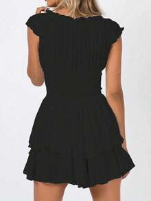 2025秋季女装 | 优雅女士连体裤：层叠蛋糕设计 | 飘逸雪纺方领 | 完美婚礼宾客礼服 | 约会之夜及音乐节穿搭 - 黑色 - 查看 5