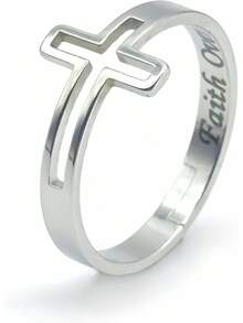 Sideways Cross Ring Religious Faith Over Fear Inside Remind Pray To God Jesus| Adjustable Stainless Steel Religious Cross Ring| Jewelry Box Included2025 - màu đen - Xem 2