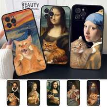 Funda de teléfono de silicona suave con diseño de gato divertido de Van Gogh Mona Lisa para  15 14 13 12 11 Pro Mini XS MAX 8 7 6 Plus X XS XR, compatible con funda de  17, funda de  17 Pro, funda de  17 Pro Max - z10 - Ver 1
