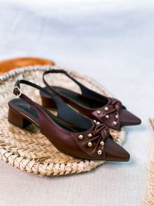 Slingback Open Heel Pumps With A Heel Below 3cm - Café-laço - View 2
