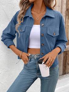 2025 Autumn/Winter Korean-Style Warm And Fashionable Coat, Corduroy Coat That Is Versatile And Suitable For Daily Wear, Elegant Appearance - Màu xanh lam - Xem 1