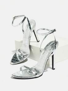 Jin Bei Qi Giày sandal cao gót quai ngang mũi tròn thanh lịch, gợi cảm dành cho nữ, gót vàng thoải mái, thích hợp cho các bữa tiệc và dịp đặc biệt, trang phục mùa xuân hè. - Bạc - Xem 6