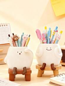 Portapenne carino a cartone animato - Organizer da scrivania multifunzionale con design adorabile, figurina bianca carina con espressioni facciali allegre e gambe, perfetto per riporre penne, matite, pennarelli, evidenziatori, ideale come decorazione da scrivania per studenti, lavoratori d'ufficio, stanze di studio e spazi di lavoro domestici, aggiunge un tocco giocoso e affascinante al tuo spazio mantenendo la scrivania ordinata. Adatto come decorazione per la stanza, la casa, l'ufficio. - Multicolore - Visualizzare 1