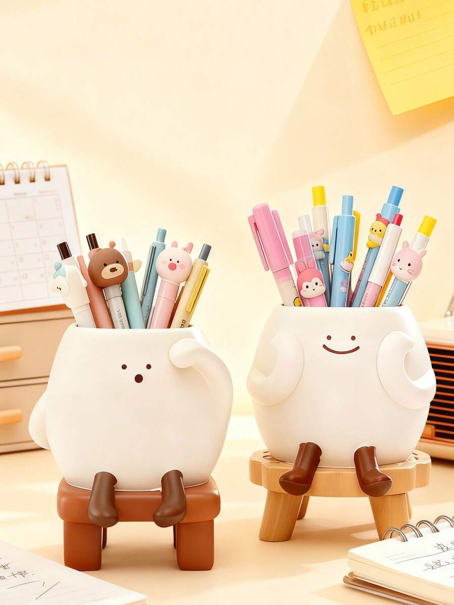 Portapenne carino a cartone animato - Organizer da scrivania multifunzionale con design adorabile, figurina bianca carina con espressioni facciali allegre e gambe, perfetto per riporre penne, matite, pennarelli, evidenziatori, ideale come decorazione da scrivania per studenti, lavoratori d'ufficio, stanze di studio e spazi di lavoro domestici, aggiunge un tocco giocoso e affascinante al tuo spazio mantenendo la scrivania ordinata. Adatto come decorazione per la stanza, la casa, l'ufficio. - Multicolore - Visualizzare 1
