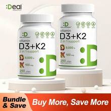 S9,Supplement Vitamin D3 & K2 2-In-1 5000 IU D3 + 100mcg K2 MK7 – 250 Veggie Softgels For Healthy Bones, Teeth, Heart & Immune Support – Enhances Calcium Absorption - 2 件裝 - 查看 3