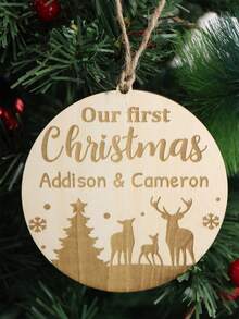 Decorações de Natal de madeira com nomes personalizados, enfeites de árvore de Natal personalizados, presentes de noivado para casais, Feliz Natal, decoração de Natal personalizada, primeiro Natal, presentes de Natal, Natal, padrões de rena/boneco de neve/árvore de Natal, decoração de casa, família, presentes de casamento, aniversário, festa de Natal - Estilo A - Ver 2