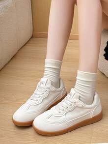 Women's Fashion Casual Sneakers - Breathable & Comfortable, Low-Top Lace-Up Running Shoes With Striped Design, Versatile For All Seasons, Available In White/Green, Light Pink/Blue, Black/White, And Dark Blue/Blackbasket Femmechaussure Femmebaskets Femmes - Beige - View 9