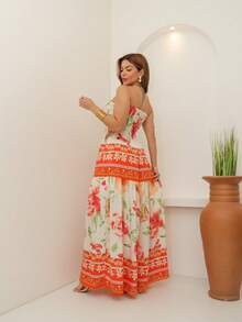 ARCO IRIS Long Strapless Dress In Plain Viscose, Printed, Barrato 36-42 With Lastex, Casual, Elegant, Feminine For Versatile And Comfortable Looks - B/LARANJA - 查看 2
