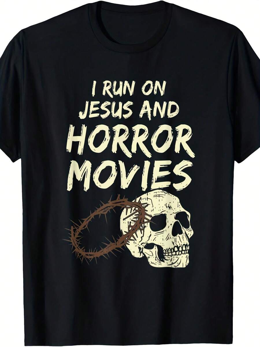Run On Jesus And Horrorie Skull Funny Halloween Costume T-Shirt - Style 5 - View 1