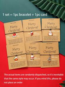 12pcs-Minimalist Christmas Tree Snowman Weaving Bracelet Sets Christmas Cute Snowman Socks Drip Pendant Knitted Card Set Christmas Gifts For Women Girls Perfect For Holiday Gifting Women's Bracelet