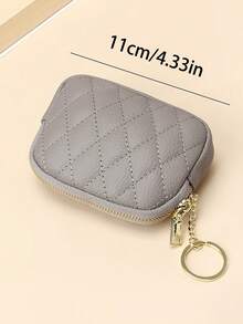 单层钻石刺绣零钱包，拉链钥匙扣，零钱袋，拉链PU皮革小零钱包，多功能高级零钱收纳袋 - 彩色 - 查看 4
