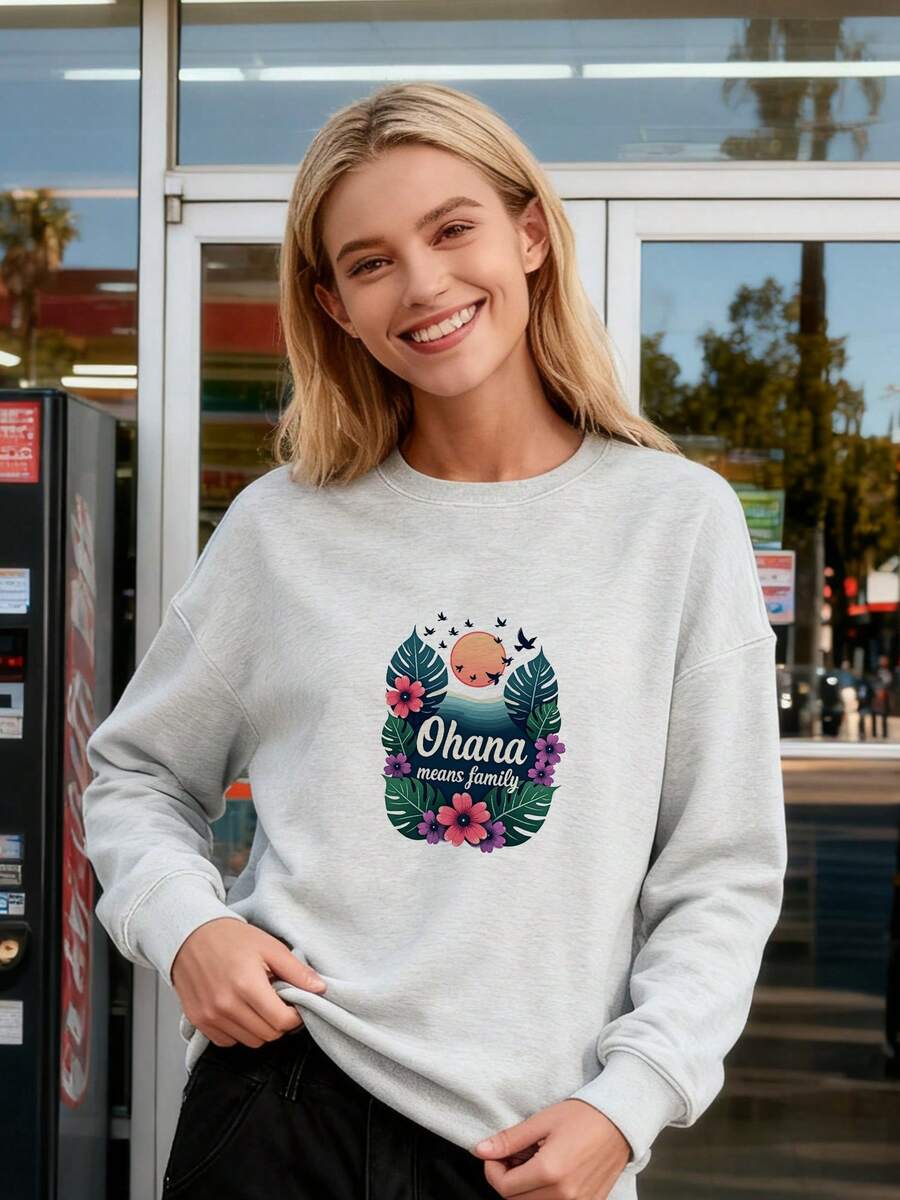 Ohana Means Family - Womens Hoodless Sweahoodless Sweathoodless Sweathoodless Sweatshirt - Lilo - Stitch - Film - Animation - Hawaii - 灰色 - 查看 1