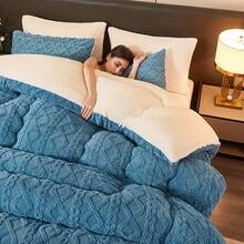 Winter Milk Fleece Quilt, Super Soft & Thickened Warm Comforter, For Adults Guest, Lightweight Breathable Machine Washable Bedding, Queen Size & King Size - 寶石藍 - 查看 1