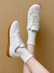 Women's Fashion Casual Sneakers - Breathable & Comfortable, Low-Top Lace-Up Running Shoes With Striped Design, Versatile For All Seasons, Available In White/Green, Light Pink/Blue, Black/White, And Dark Blue/Blackbasket Femmechaussure Femmebaskets Femmes - Beige - View 13