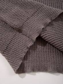 男士基础款纯色休闲宽松轻薄涤纶珠地针织落肩圆领毛衣，小众设计，秋冬款 - 咖啡棕 - 查看 8