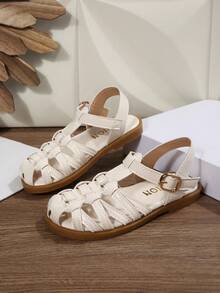 儿童时尚户外凉鞋夏季方头平底鞋系带凉鞋新款女童鞋时尚沙滩拖鞋