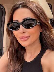 1副椭圆形时尚眼镜，复古风格，女士款，社交媒体热门款 - 黑框黑灰片 - 查看 2