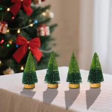4 Pcs Mini Christmas Tree Ornaments With Wooden Bases Creative Tree Tabletop Decoration For Party Home Decor - Green - View 1