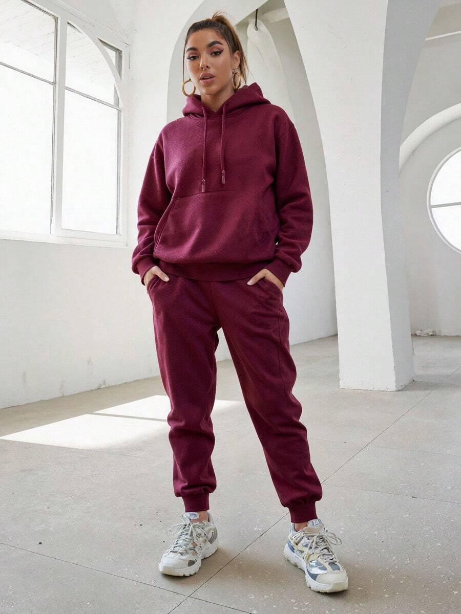 Women Two-Piece Outfits - Wine Red 1 - View 1
