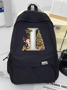 New Christmas Theme Letter Print Backpack, Unisex Shoulder Bag, Outdoor Sports Bag, Large Capacity Travel Hiking Backpack, Canvas Casual Laptop Notebook Bag Christmas Bags