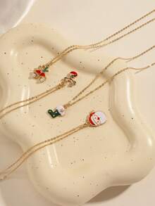 5 件圣诞项链套装，包括圣诞树、圣诞老人、拐杖糖图案、休闲日常颈链 - 5條聖誕項鍊套裝 - 查看 6