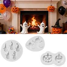 1 pieza Molde de silicona con diseño de calabaza y fantasma de Halloween, herramienta para decorar pasteles con fondant, molde de silicona para caramelos, magdalenas, chocolate, accesorios de cocina para hornear - Gris Claro - Ver 1