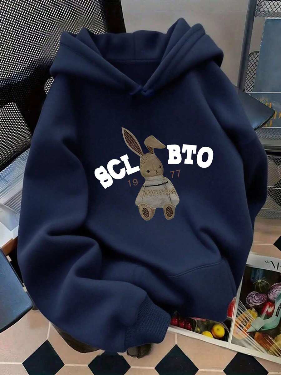 Áo nỉ in hình thỏ hoạt hình thời trang, món đồ thiết yếu cho nữ, thích hợp cho mùa thu/đông, quà Giáng sinh. - Màu xanh hải quân - Xem 1