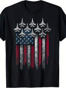 Patriotic USA Flag Fighter Jets Lover 4th Of July T-Shirt - 款式1 - 查看 1
