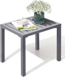 Crestlive Products - Mesa auxiliar rectangular de aluminio, mesa auxiliar para patio, pequeña mesa de centro para exteriores y interiores - Blanco - Ver 1