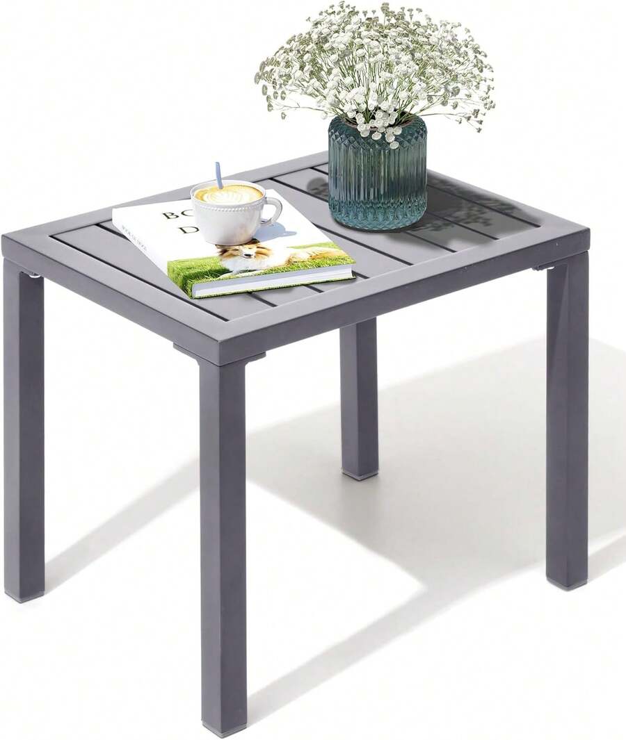 Crestlive Products - Mesa auxiliar rectangular de aluminio, mesa auxiliar para patio, pequeña mesa de centro para exteriores y interiores - Blanco - Ver 1